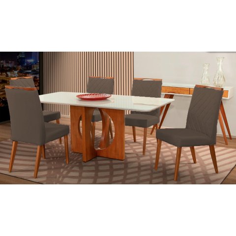 Mesa de jantar + 6 cadeiras Roma Anatômico tecido linho A10