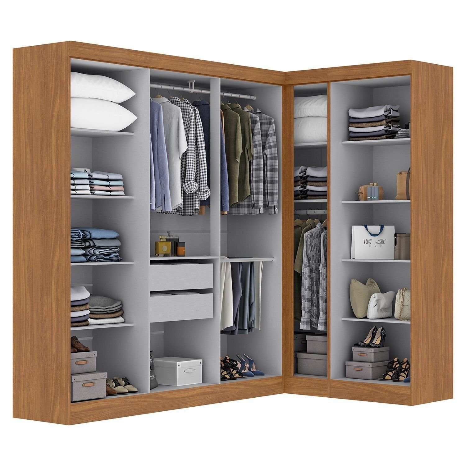 Guarda-Roupa Modulado de Canto 9 Portas e 2 Gavetas Paris Off