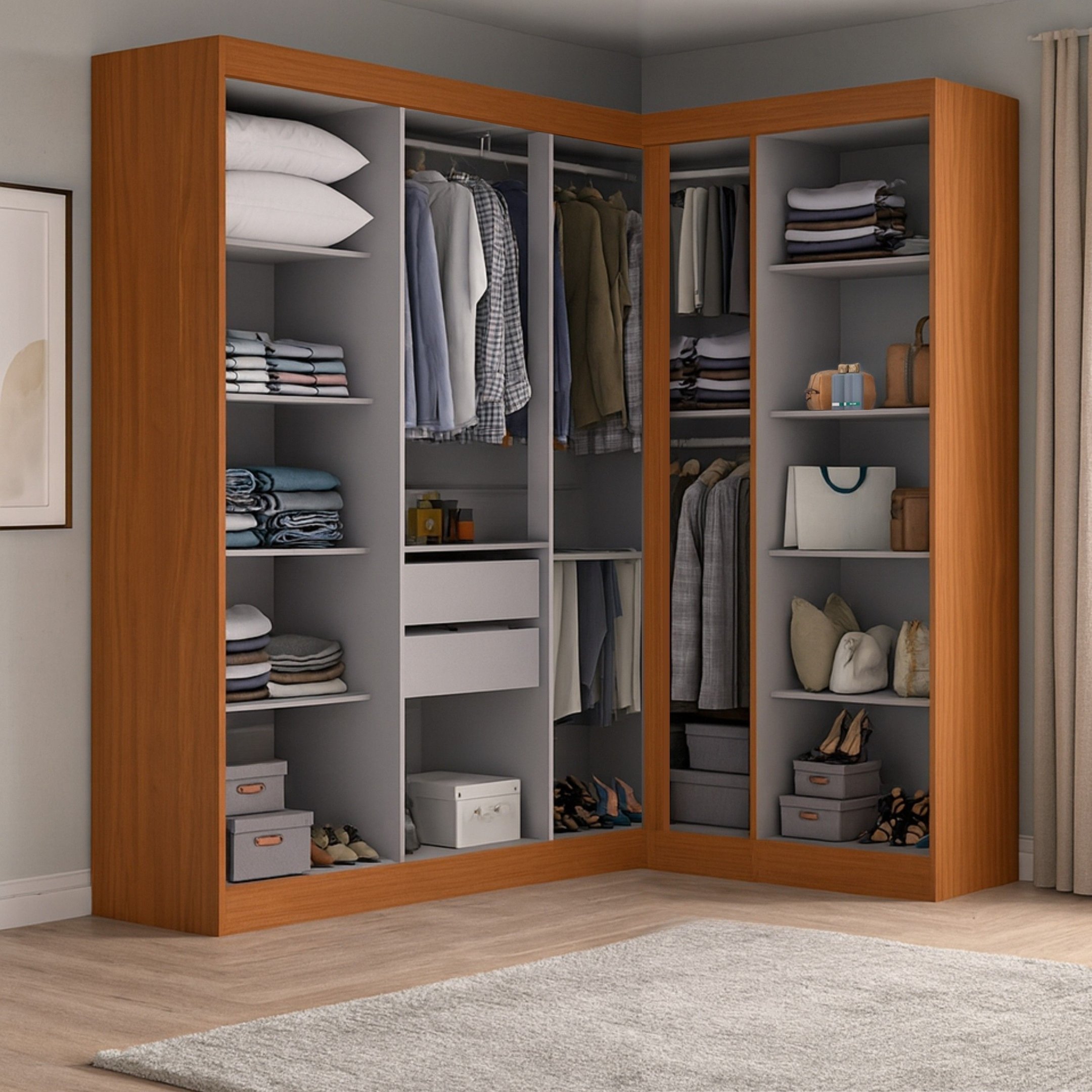 Guarda-Roupa Modulado de Canto 9 Portas e 2 Gavetas Paris Off