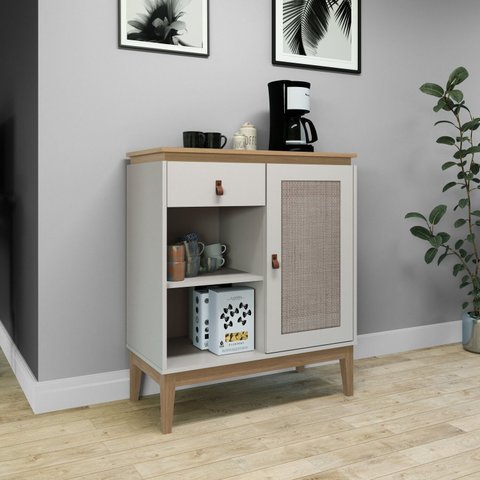 Aparador - Trama 800x940x385 mm 1 Porta 1 Gav Bege/Mel/Off White