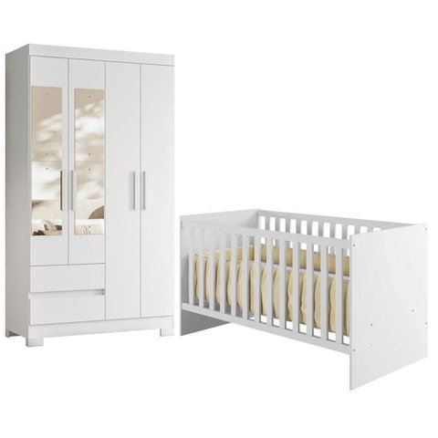 Berço com Guarda Roupa Infantil Nacional Life 2186 Olimpia 4 Portas 2 Gavetas MDF Branco Albatroz