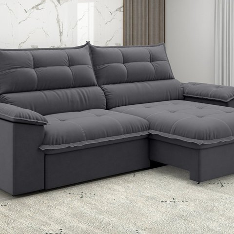 Sofá Venetto Retrátil e Reclinável 250cm Cinza Titanio