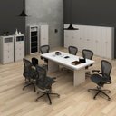 Ver imagem 1 de Kit 11 Peças com Mesa para Reunião 6 Lugares 7 Armários 2 Gaveteiros e Estante