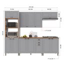 Ver imagem 3 de Cozinha Modulada 5 Peças 1 Torre Quente 2 Balcão com Tampo 2 Aéreos 100% MDF Bari Cinza/Titânio Fosco