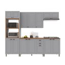 Ver imagem 2 de Cozinha Modulada 5 Peças 1 Torre Quente 2 Balcão com Tampo 2 Aéreos 100% MDF Bari Cinza/Titânio Fosco