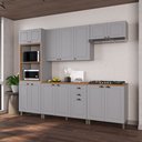 Ver imagem 1 de Cozinha Modulada 5 Peças 1 Torre Quente 2 Balcão com Tampo 2 Aéreos 100% MDF Bari Cinza/Titânio Fosco