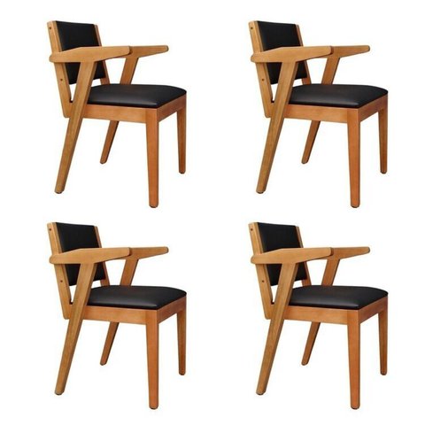 Kit 4 Poltronas Decorativas Floripa Madeira Maciça Estofada Preto/Marrom