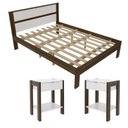 Ver imagem 2 de Conjunto Cama Casal com 2 Mesas de Cabeceira Marrom Branco/Nogal