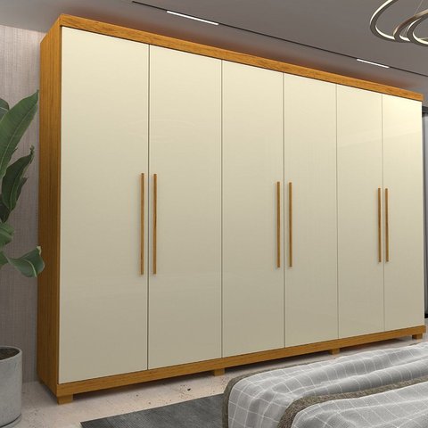 Guarda-Roupa Casal 6 Portas Absolut New 100% MDF Marrom/Marrome/Off White