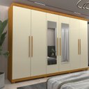 Ver imagem 1 de Guarda-Roupa Casal 6 Portas com Espelho com Pés Absolut New 100% MDF Marrom/Marrome/Off White