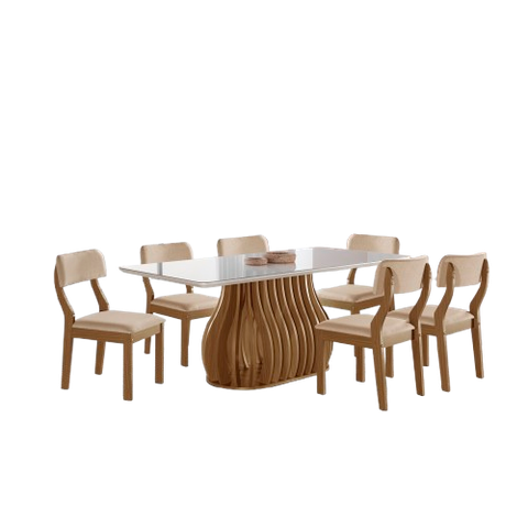 Sala de Jantar Mesa Salvador 1,80m e 6 Cadeiras Salvador Bege