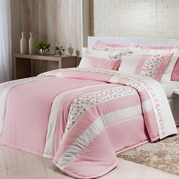 Kit Edredom Clara Super King Bordado 4Pçs 100% Algodão Rosa Chá - 1