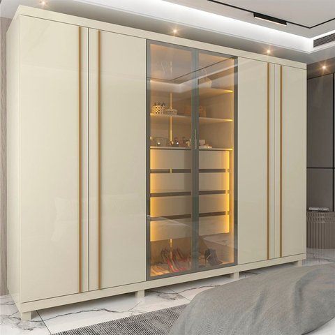 Guarda-roupas Casal 6 Portas com Pés e Led Absolut New Reflecta 100% Mdf