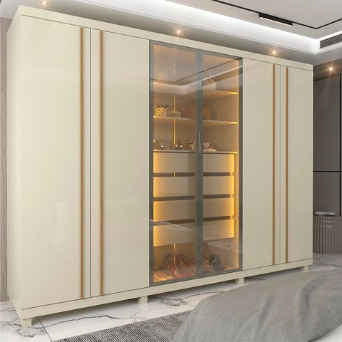 Guarda-Roupas Casal 6 Portas com Pés e LED Absolut New Reflecta 100% MDF Off White