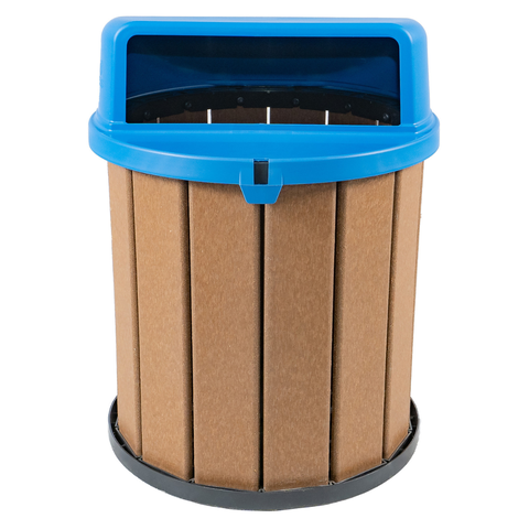 Lixeira Coletora Ecológica Mbs 75L Madeira Plástica Reciclada:Tampa Azul/Marrom Ipê
