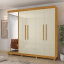Ver imagem 1 de Guarda-Roupa Casal com Sapateira 5 Portas 1 Porta Espelhada Diamante 100% MDF Marrom/Marrome/Off White