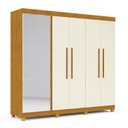 Ver imagem 3 de Guarda-Roupa Casal com Sapateira 5 Portas 1 Porta Espelhada Diamante 100% MDF Marrom/Marrome/Off White