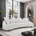 Ver imagem 2 de Sofá Living 3 Lugares 265cm Pés Madeira Morales com Almofadas Bouclê Off White G52 - Gran Belo