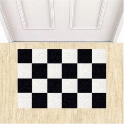 Tapete Capacho Vinil Tabuleiro de Xadrez Decorativo 60x40cm.:preto - 1