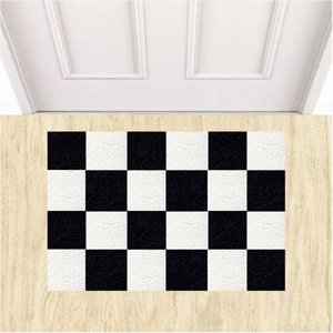 Tapete Capacho Vinil Tabuleiro de Xadrez Decorativo 60x40cm.:preto