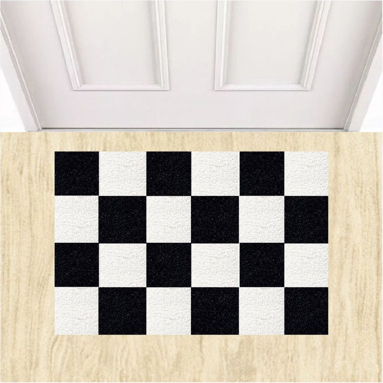 Tapete Capacho Vinil Tabuleiro de Xadrez Decorativo 60x40cm.:preto