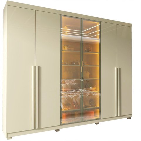 Guarda-roupa Casal 6 Portas com Pés com Led Imperatriz Reflecta 100% MDF Yescasa