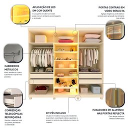 Guarda-roupa Casal 6 Portas com Pés com Led Imperatriz Reflecta 100% Mdf - 6