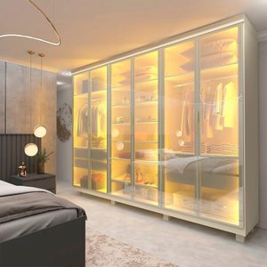 Guarda-roupa Casal 6 Portas, com 6 Portas Reflecta com Pés com Led Imperatriz 100% Mdf