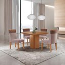 Ver imagem 1 de Mesa de Jantar Eloise 90cm Tampo Mdf Laminado 4 Cadeiras Moderna Linho Capuccino Tork Naturale