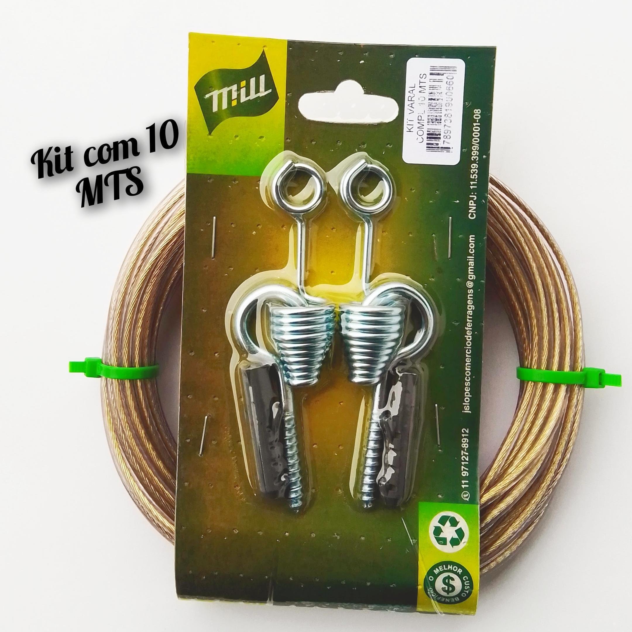 Kit Varal 10 Mts Cabo de Aço Revestido de Nylon 3.30 Mm - 2