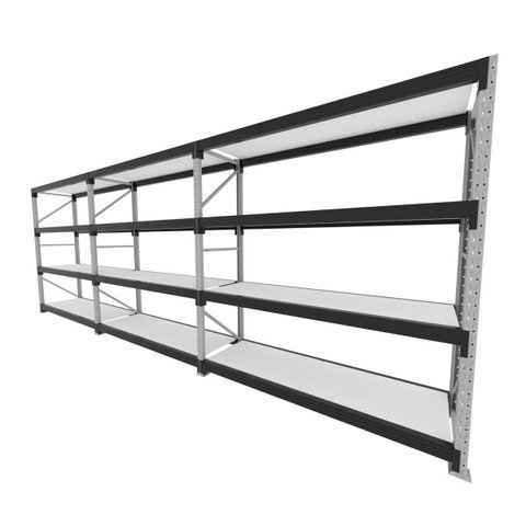 Mini Porta Pallet 200 Kg por Nivel Inicial +2 Continuação com 4 Niveis Preto com Mdf Branco