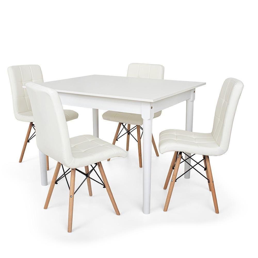 Conjunto Mesa de Jantar 110x90 Branca com 4 Cadeiras Branca ...