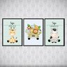 Kit 3 Quadros Tema Safari Infantil Seja Feliz 33x24cm:Madeira preta - 2