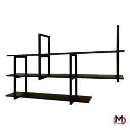 Prateleira Suspensa Elegante Industrial com Ferro e Madeira para Sala Quarto Cozinha Escritório - 4