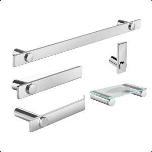 Kit de Acessórios para Banheiro 5 Peças Completo Suporte Grego Metal Alto Brilho Modelo Patmos