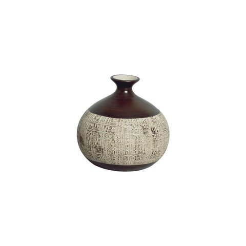 Vaso Pequeno Decorativo de Cerâmica para Mesa Maia Marrom e Palha 14x15 cm