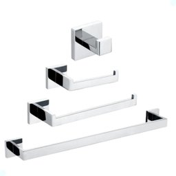 Kit Acessórios para Banheiro Aço Inox Acabamento Quadrado Cromado 4 Peças - 2