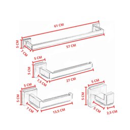 Kit Acessórios para Banheiro Aço Inox Acabamento Quadrado Cromado 4 Peças - 5