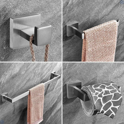 Kit Acessórios para Banheiro Aço Inox Acabamento Quadrado Cromado 4 Peças - 11