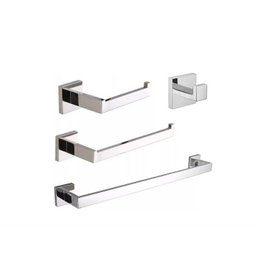 Kit Acessórios para Banheiro Aço Inox Acabamento Quadrado Cromado 4 Peças - 1