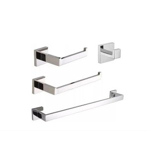 Kit Acessórios para Banheiro Aço Inox Acabamento Quadrado Cromado 4 Peças