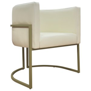 Poltrona Decorativa Recepção Luna Corino Base de Ferro Champagne