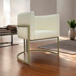 Poltrona Decorativa Recepção Luna Corino Base de Ferro Champagne - 2
