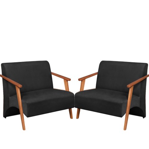 Poltrona Namoradeira Venus Braço Madeira Maciça Suede Unidecor Preto