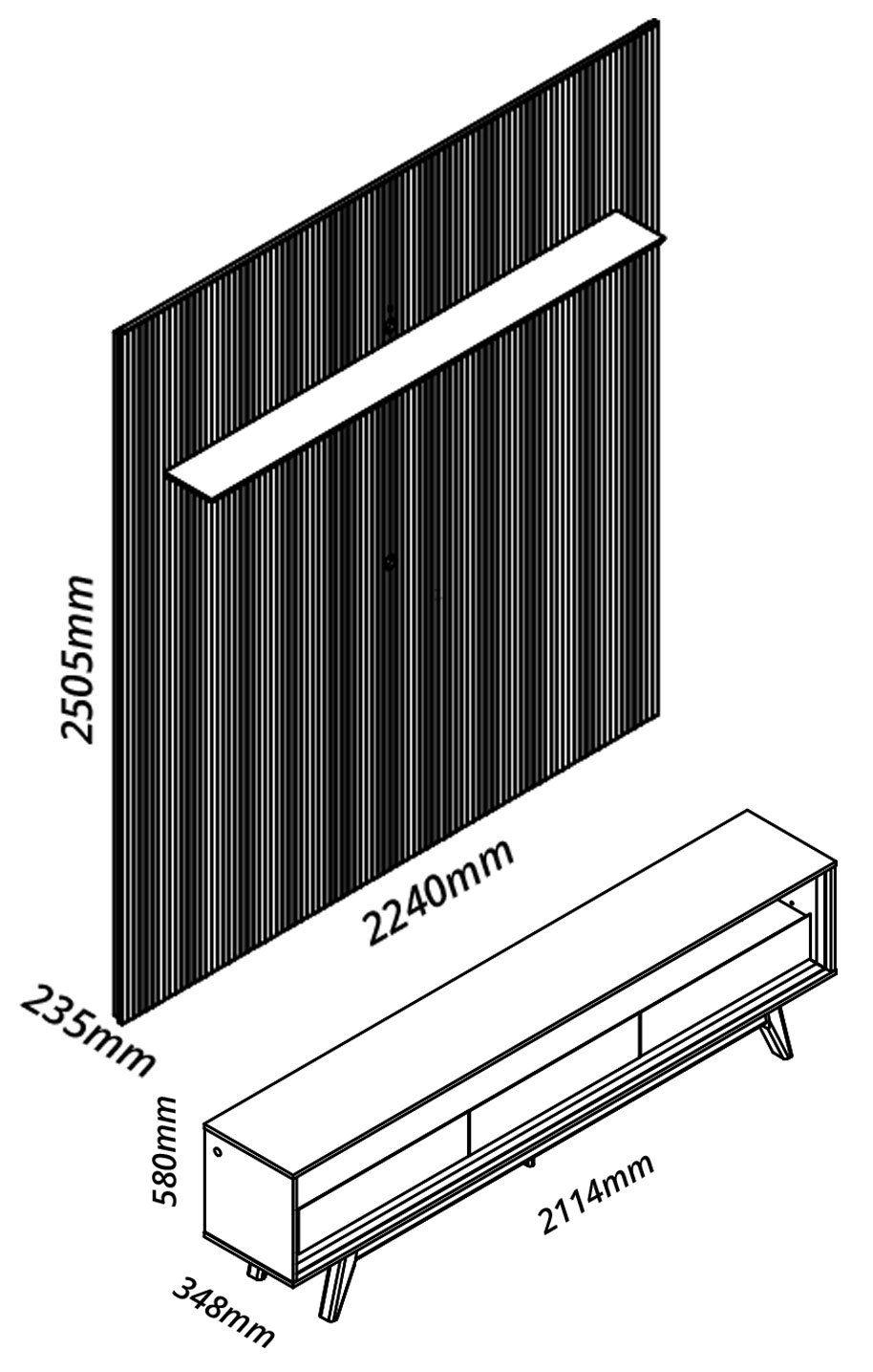 Rack com Painel 2.2 Retrô com LED Requinte Naturale com Off White - Gelius Móveis - 5