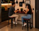 Ver imagem 3 de Mesa Jantar Aparador Bancada Alta Industrial 190x70cm Tampo Vermelho Pés Preto