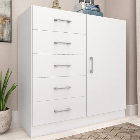 Cômoda para Quarto 5 Gavetas e 1 Porta Miami Branco