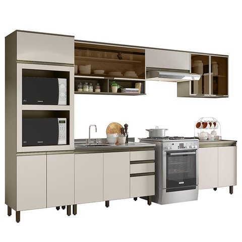 Cozinha Completa 6 Peças Connect Duna/cristal com Aéreo Vidro - Móveis Henn