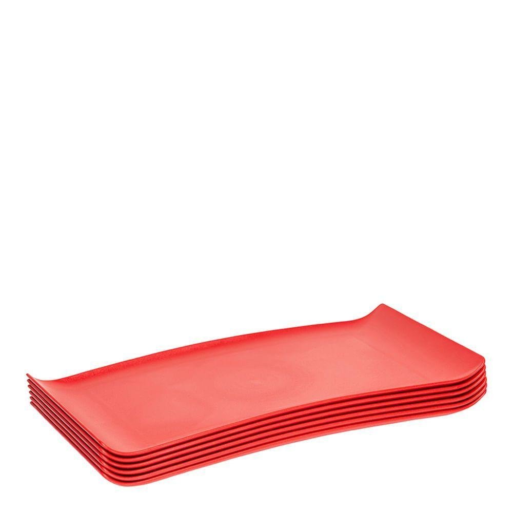 Conjunto de Bandejas Coffee 15x30 6 Peças Vermelho em Polipropileno Linha Tropical Vem - 1