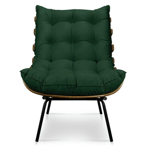 Poltrona Decorativa Costela Sala e Escritório Suede Verde
